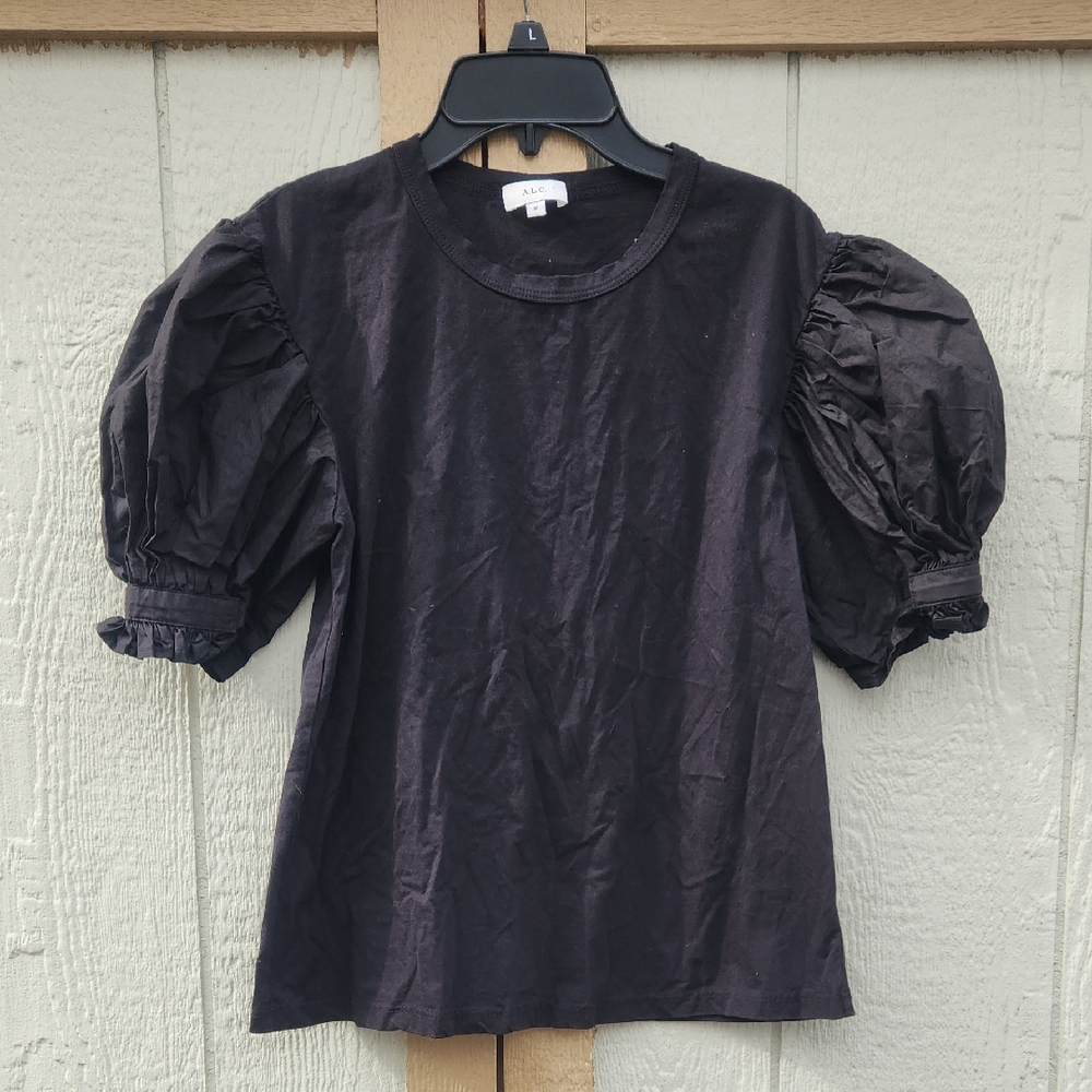A.L.C. Puff Sleeve Black Poplin Cotton Luxury Medium Capsule Feminine Elevated